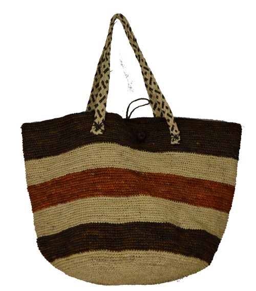 Handwoven striped raffia tote bag — private label manufacturing in Madagascar by Fibers Natural